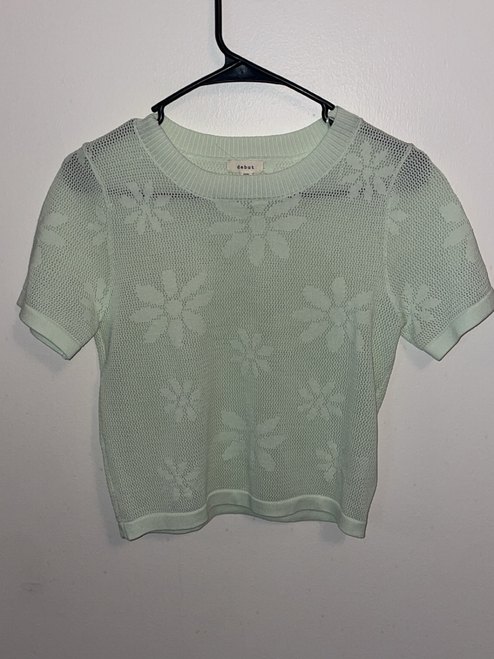 debut Light Mint Floral Mesh Short Sleeve Top